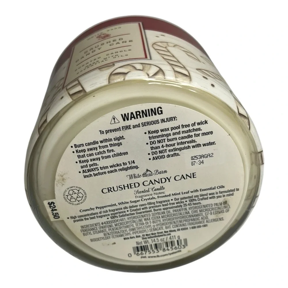 White Barn Bath & Body Works Crushed Candy Cane 3 Wick Scented Candle  14.5 oz